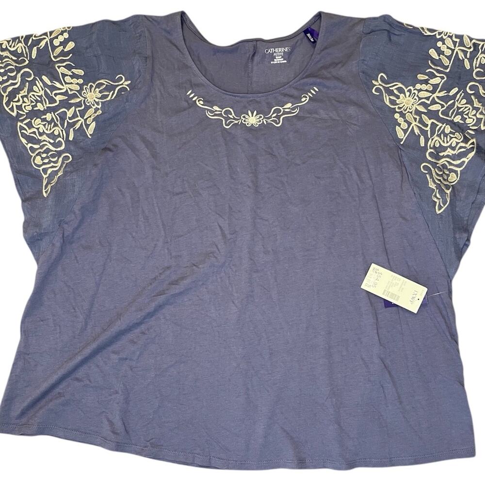 CATHERINES NWT Women's 1X Top Embroidery Floral Sleeve Boho Flowy Cottagecore